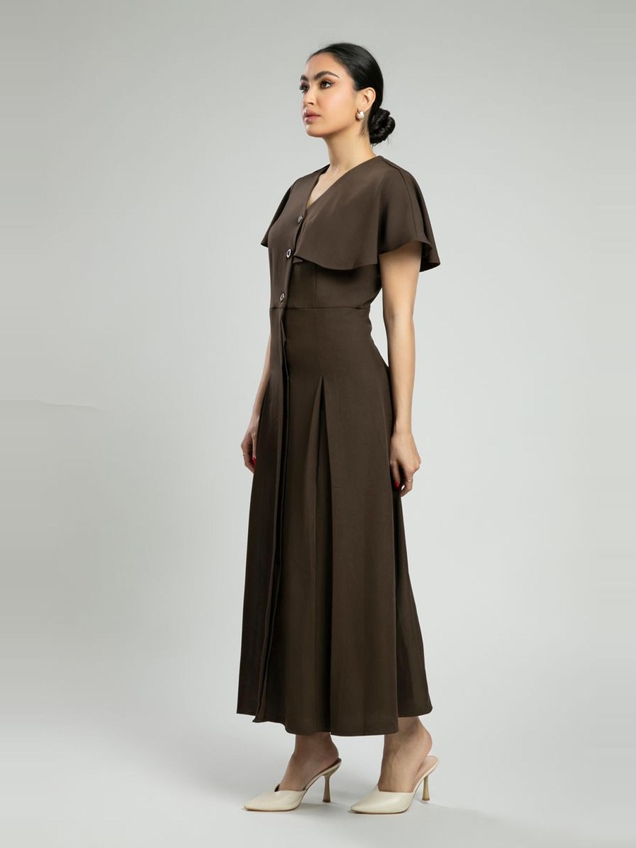 Flutter Sleeve Button Front Maxi Dress