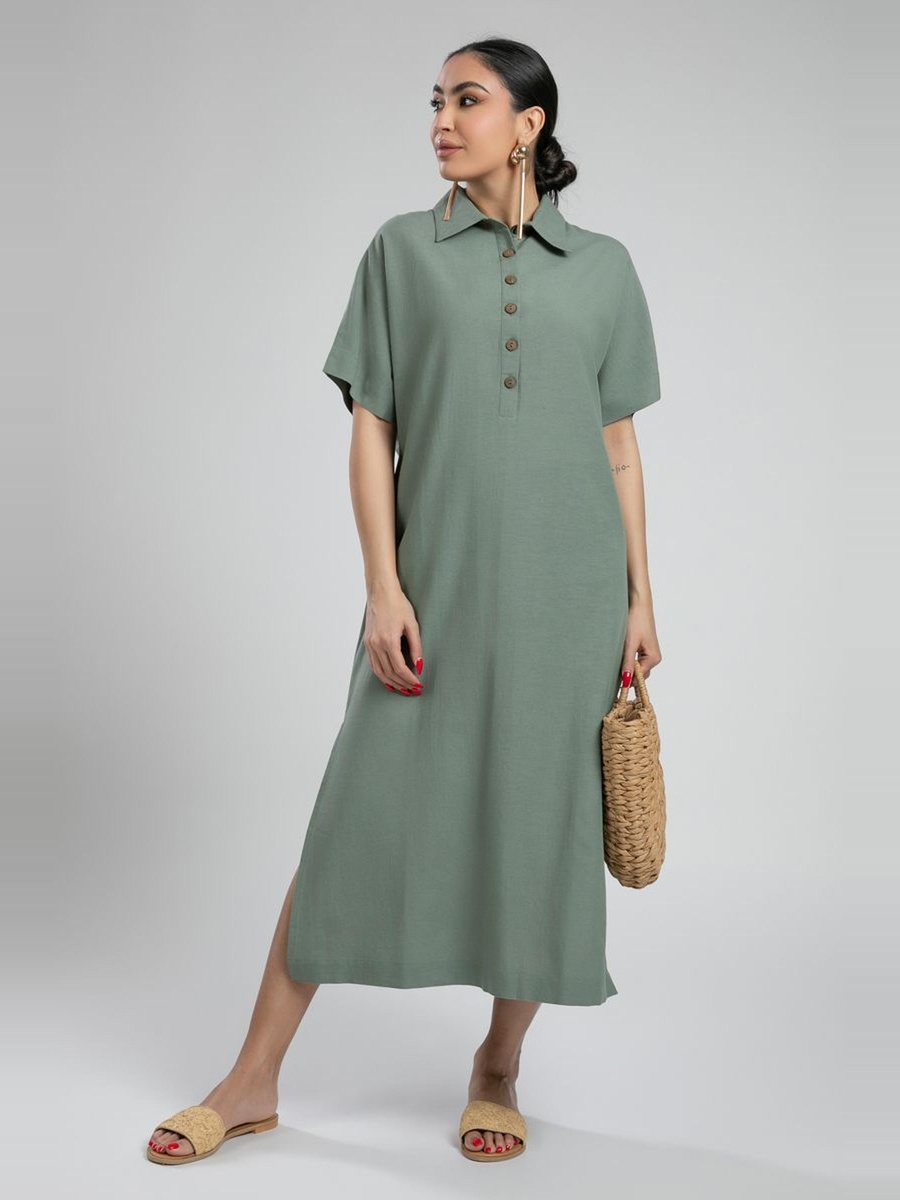 Button Front Midi Shirt Dress