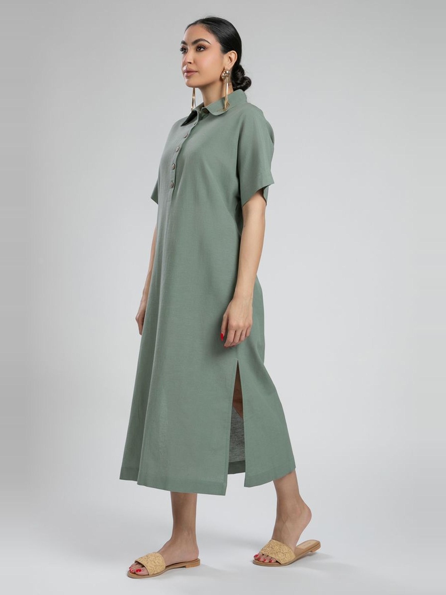 Button Front Midi Shirt Dress