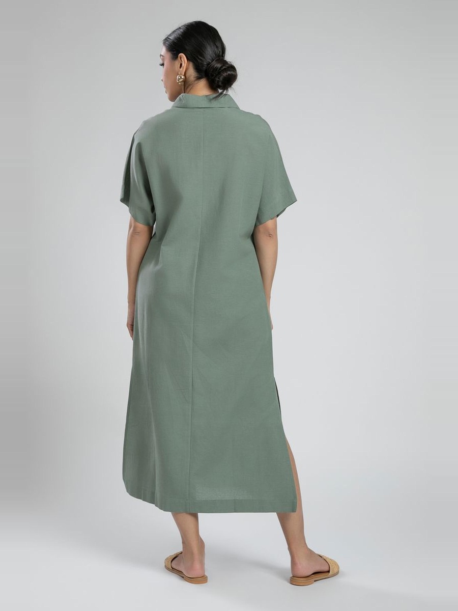 Button Front Midi Shirt Dress