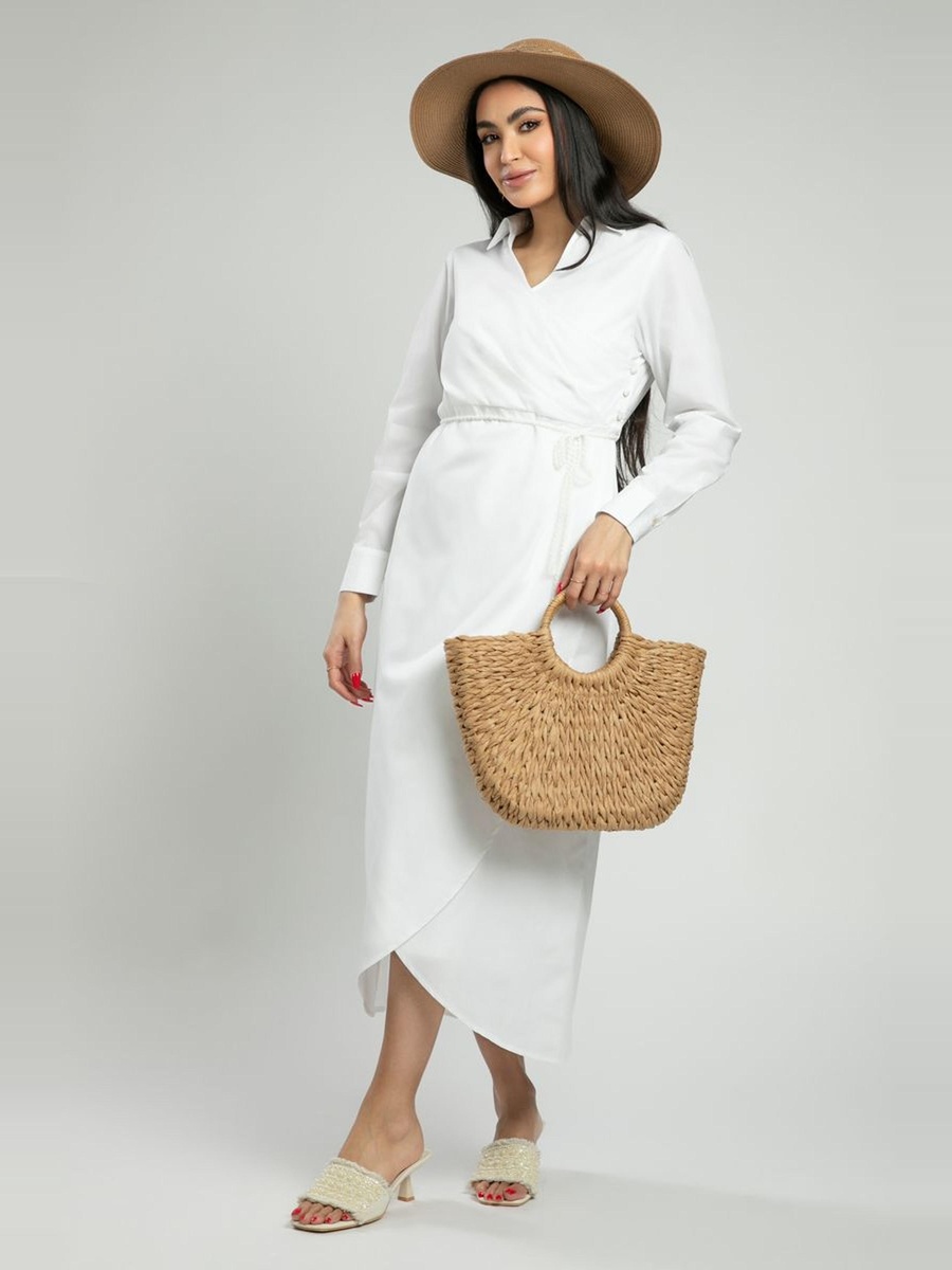 Shirt Style Dress with Crossover Detail