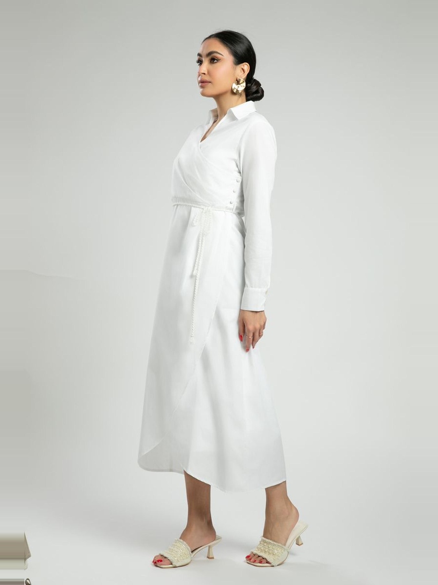 Shirt Style Dress with Crossover Detail