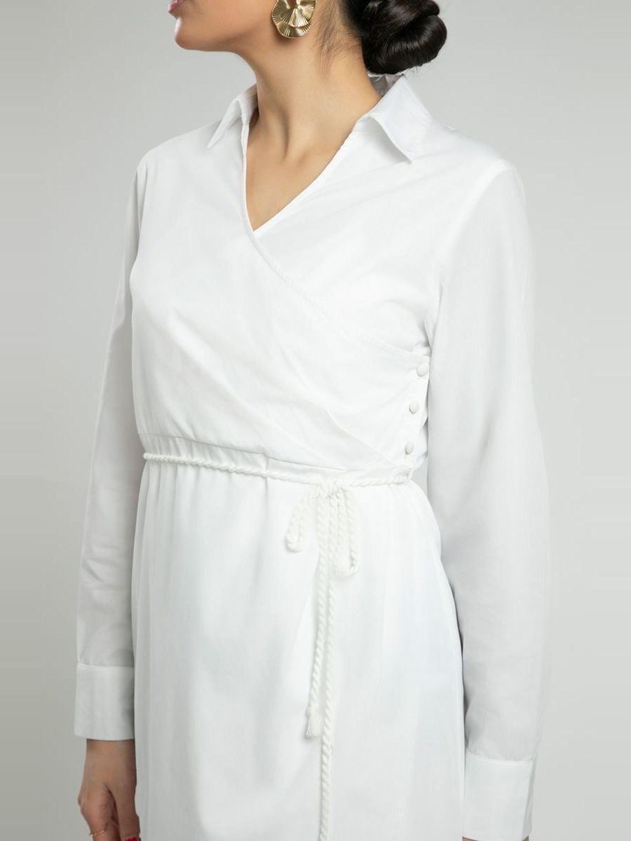 Shirt Style Dress with Crossover Detail