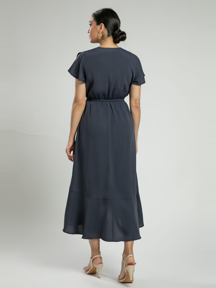 Short Sleeve Midi Dress with Cascading Detail