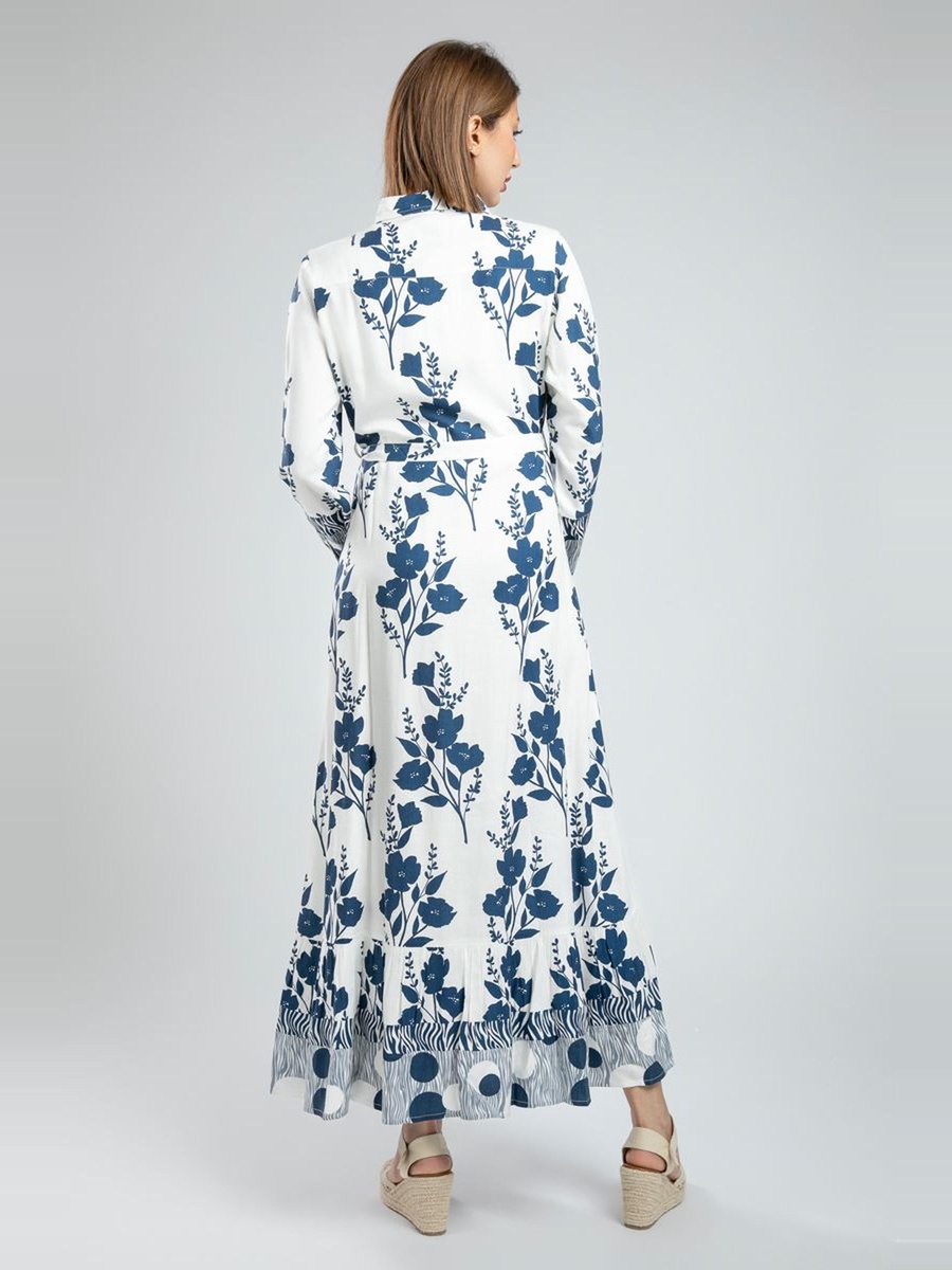 Printed Maxi Shirt Dress with Belt