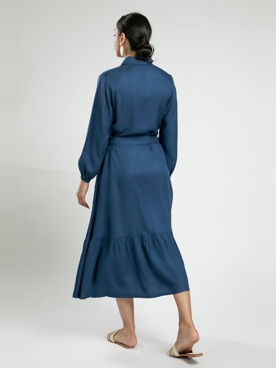 Shirt Dress with Belt And Tiered Hem