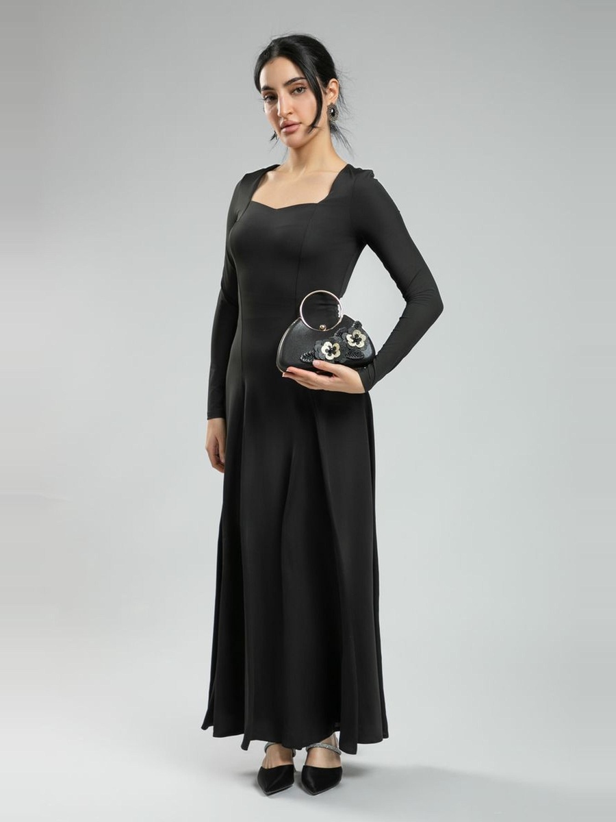 Long Sleeve Feminine Maxi Dress - Bodycon Top, Flowy Bottom