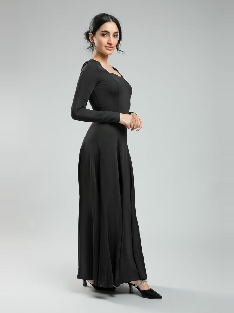 Long Sleeve Feminine Maxi Dress - Bodycon Top, Flowy Bottom