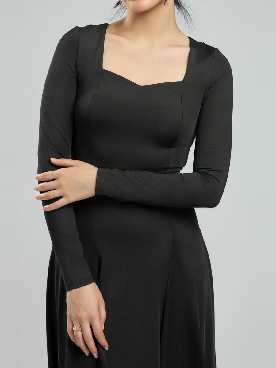Long Sleeve Feminine Maxi Dress - Bodycon Top, Flowy Bottom