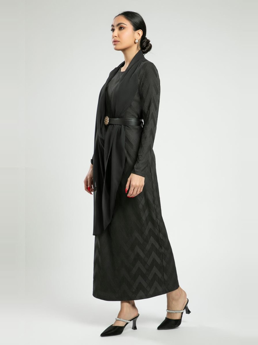 Embroidered Long Dress with Draped Panel