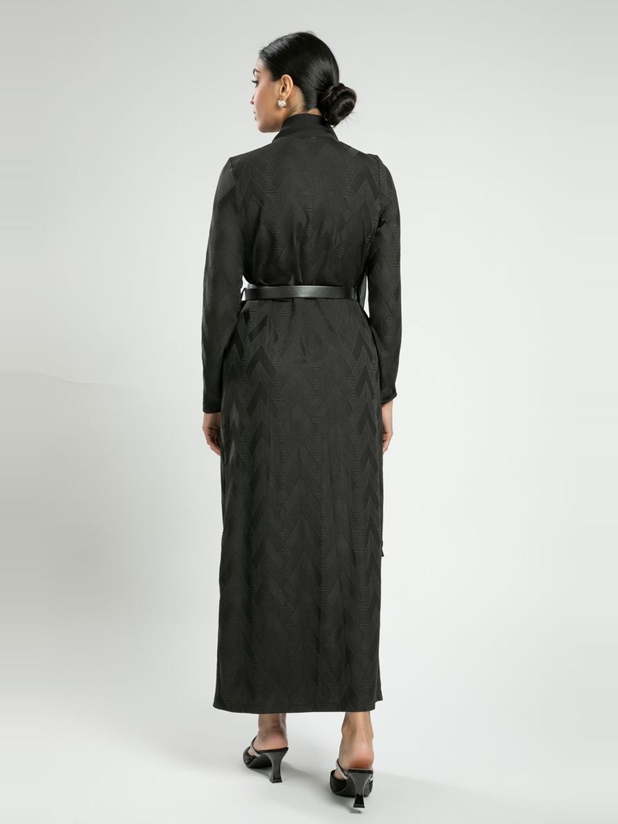 Embroidered Long Dress with Draped Panel
