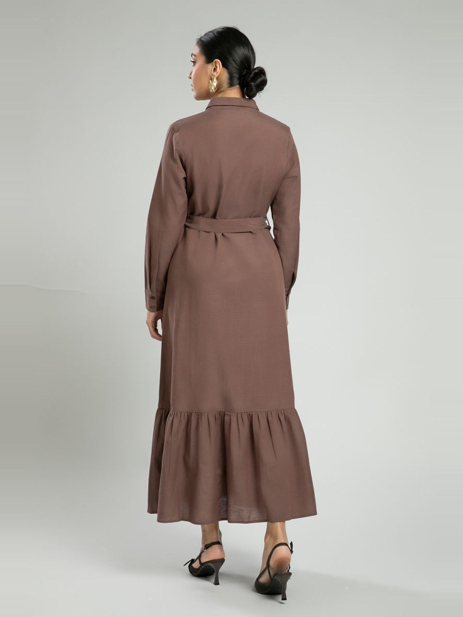 Shirt Dress with Belt And Embroidered Pleats