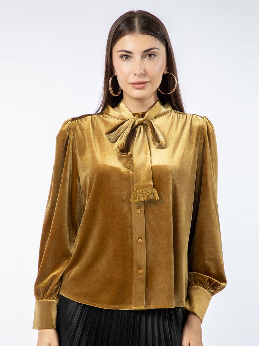 Velvet Shirt with Neck Strap