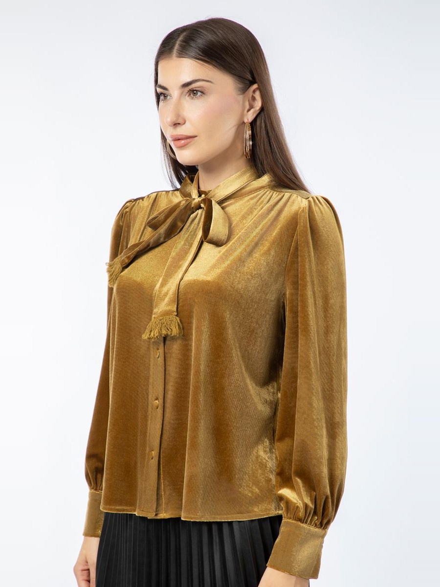 Velvet Shirt with Neck Strap