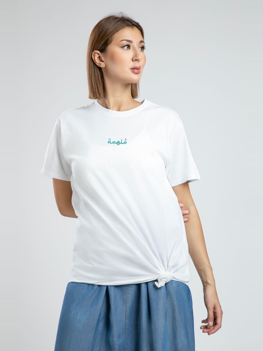 Embroidered Arabic Lettering Statement T-Shirt