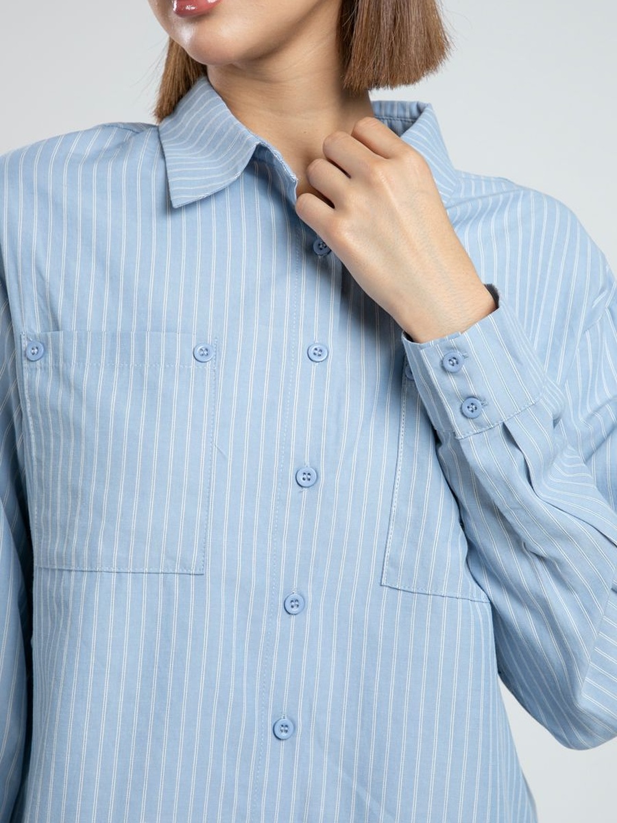 Striped Cropped Shirt with Pockets