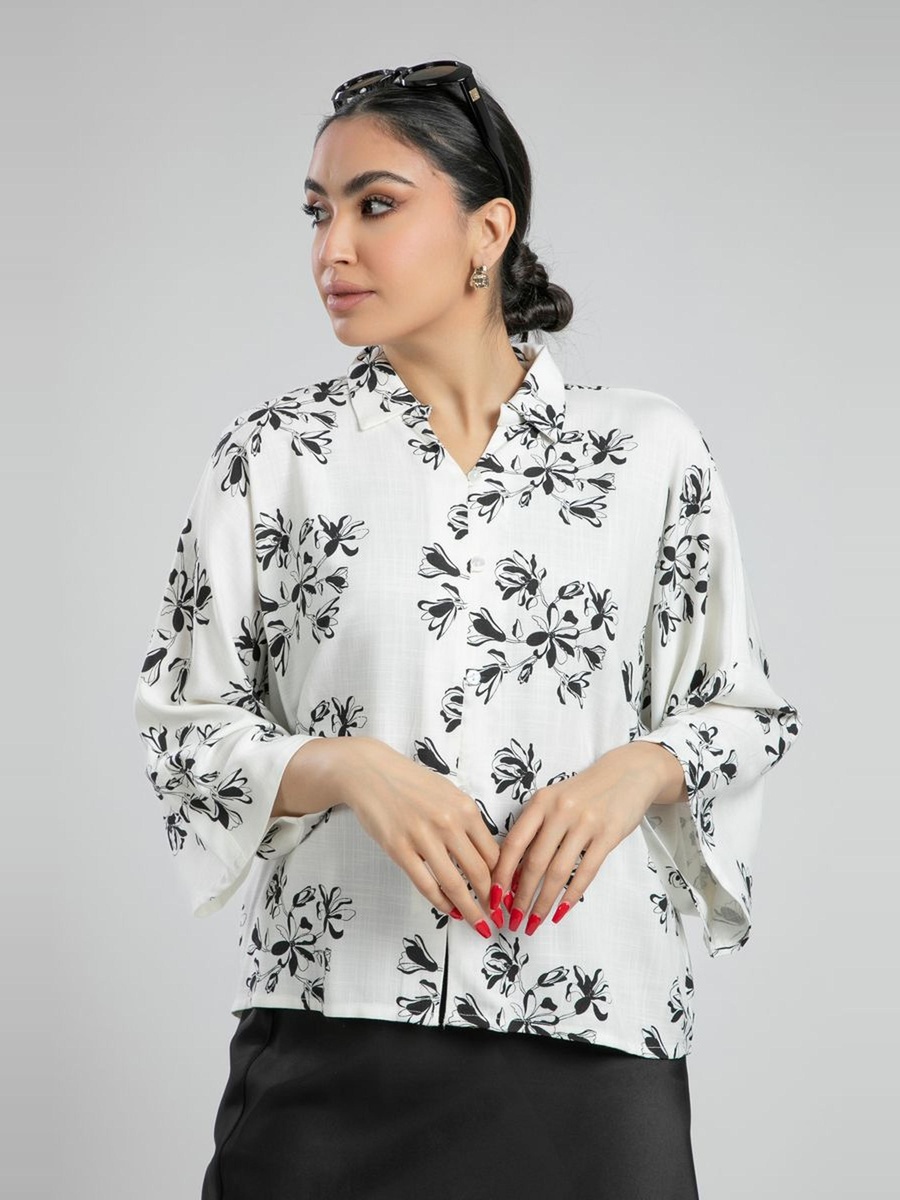 Floral Print Shirt with Wide Sleeves