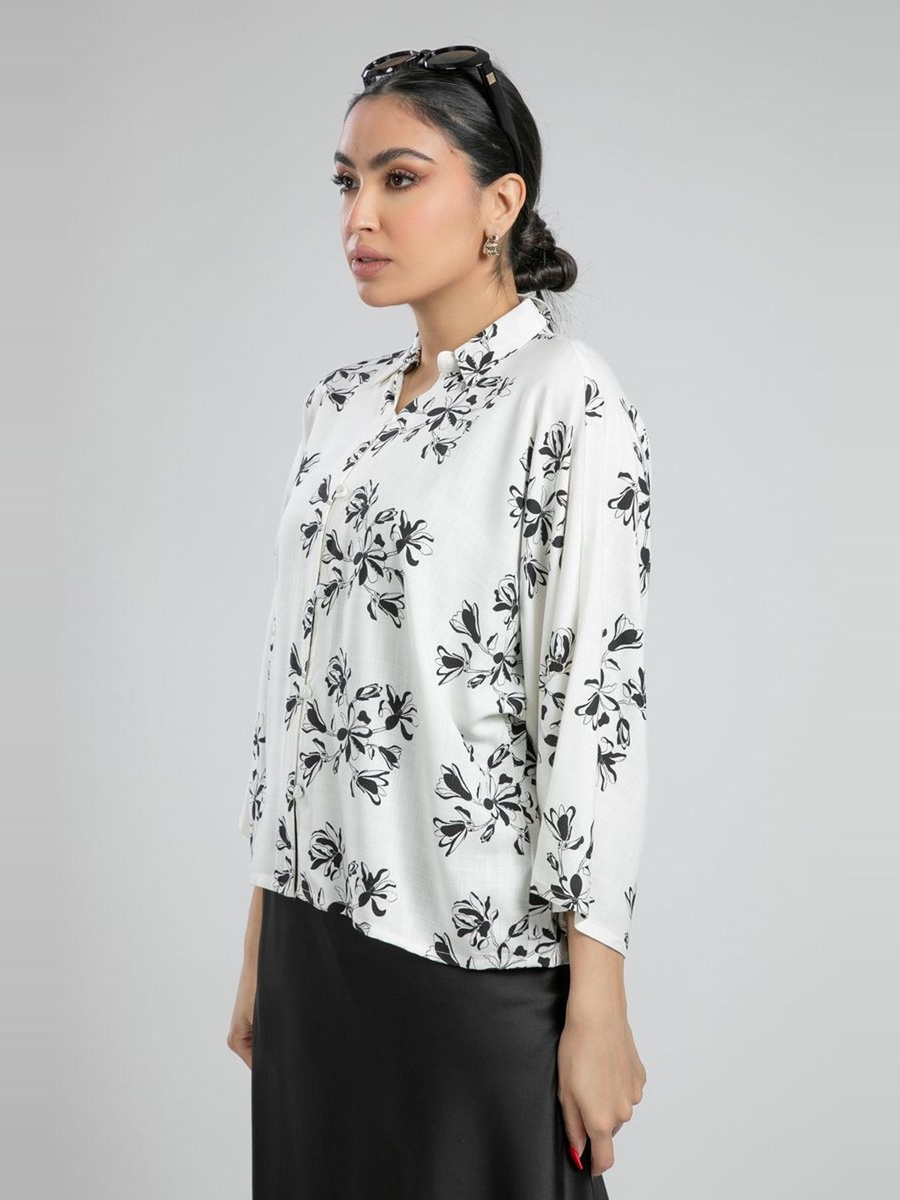 Floral Print Shirt with Wide Sleeves