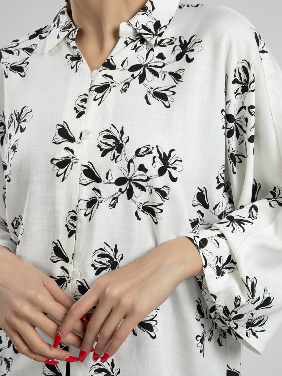 Floral Print Shirt with Wide Sleeves