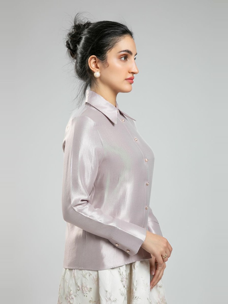 Long Sleeve Metallic Party Shirt - Shiny Finish