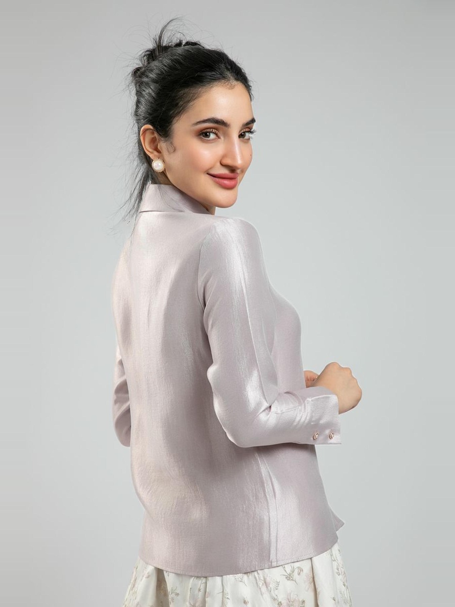 Long Sleeve Metallic Party Shirt - Shiny Finish