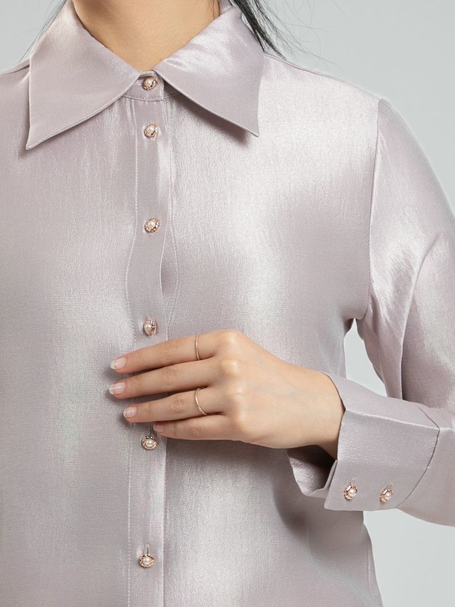 Long Sleeve Metallic Party Shirt - Shiny Finish