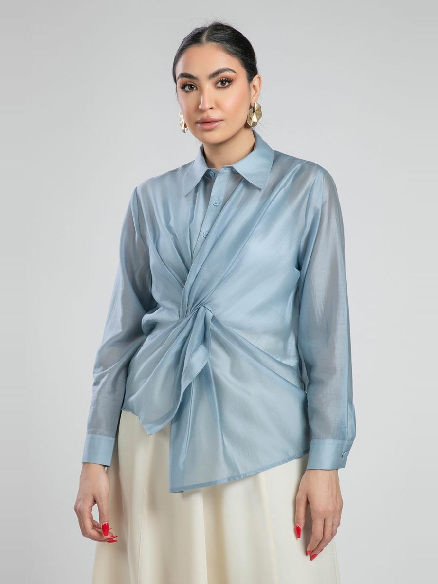 Sheer Draped Knot Shirt