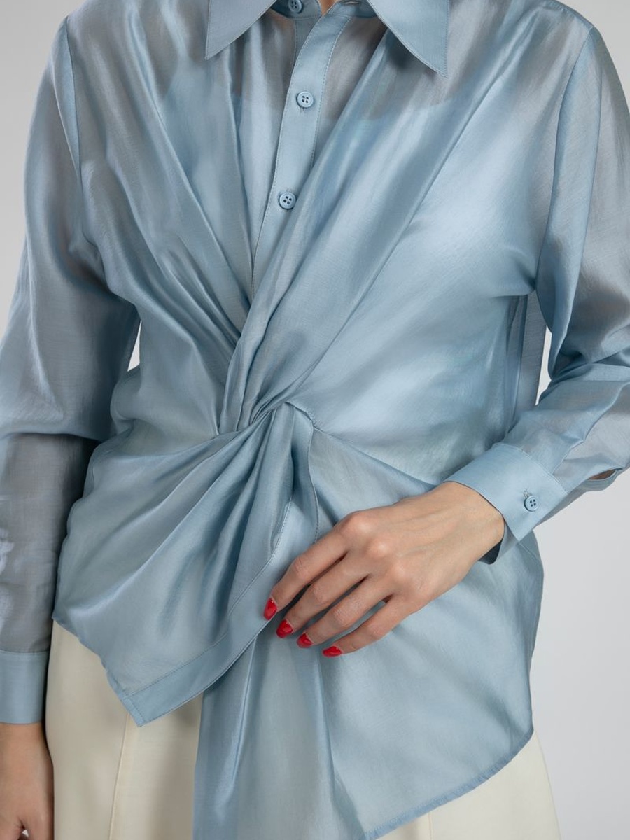 Sheer Draped Knot Shirt