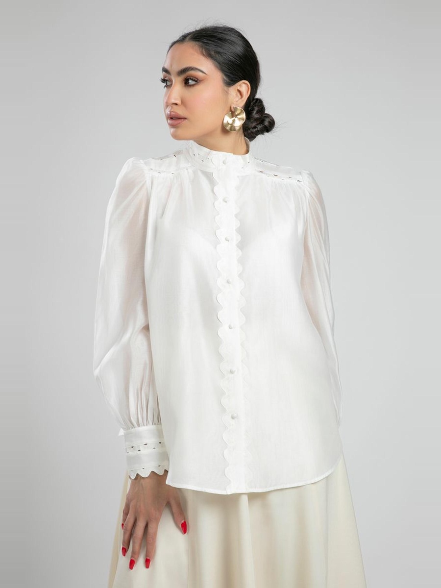Scallop Trim Button Down Shirt