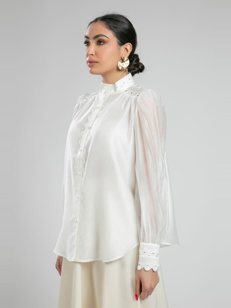 Scallop Trim Button Down Shirt