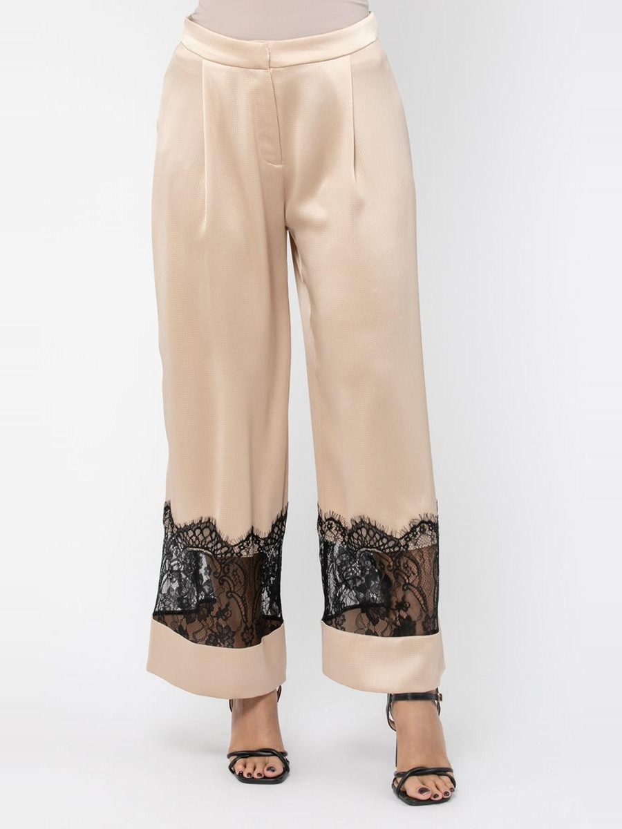Wide Leg Satin Pants with Dantel Details