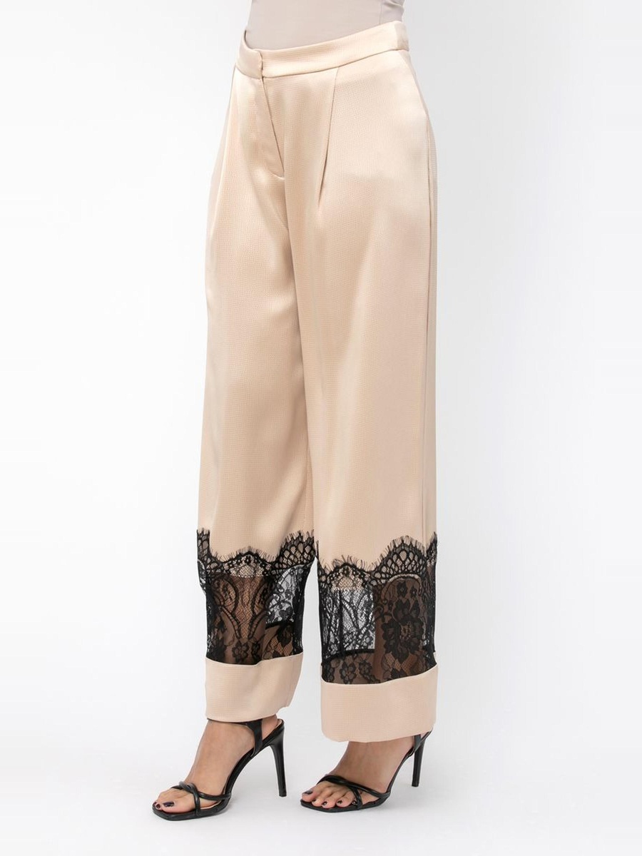 Wide Leg Satin Pants with Dantel Details