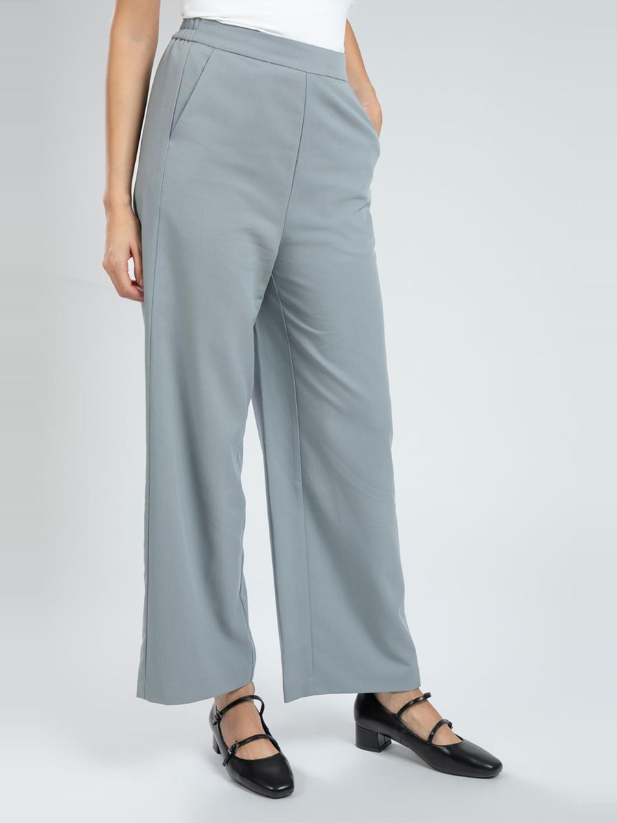 Classic Wide Leg Office Pants with Elastic Waist