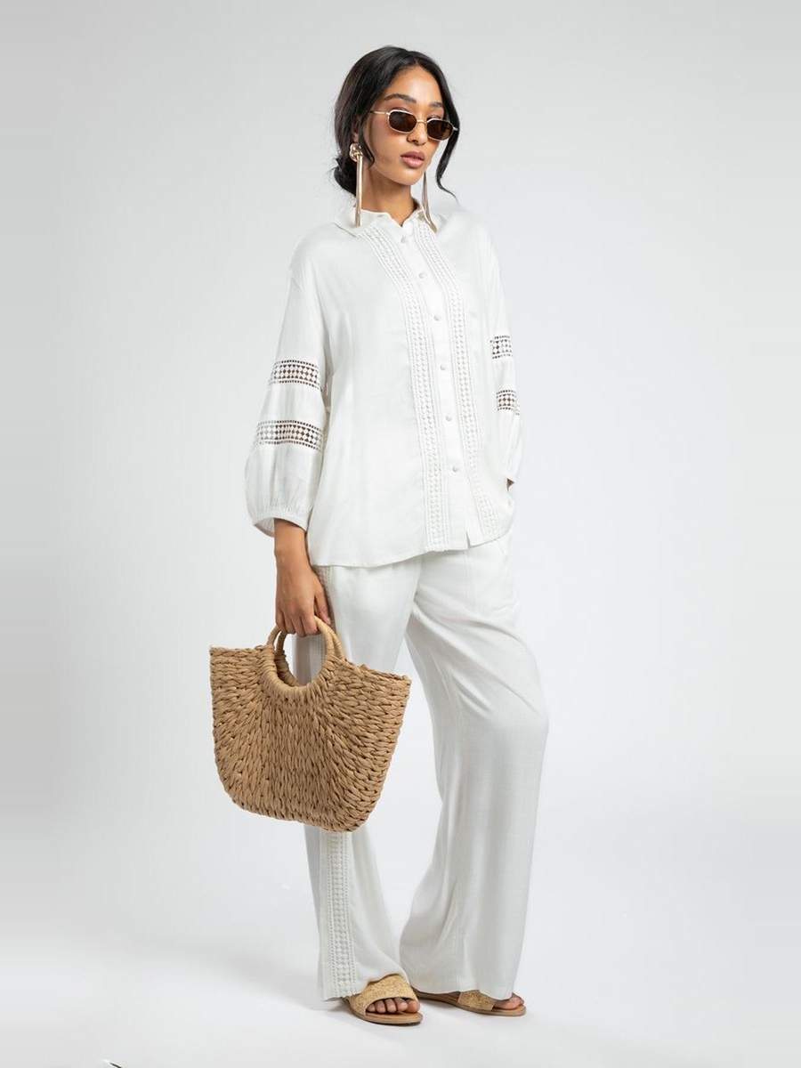 Flowy Wide Leg Pants with Crochet Detail