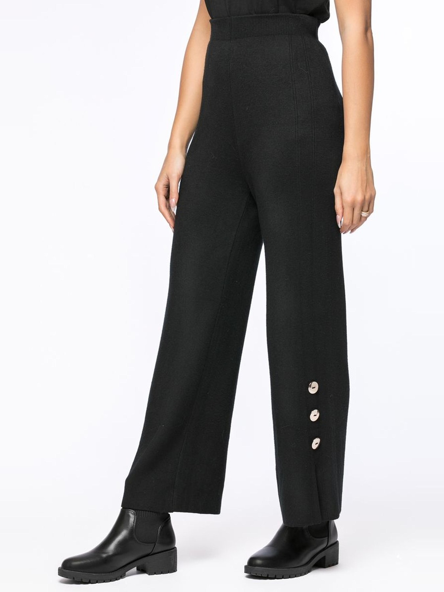 Knitted Pants with Buttons And Slits