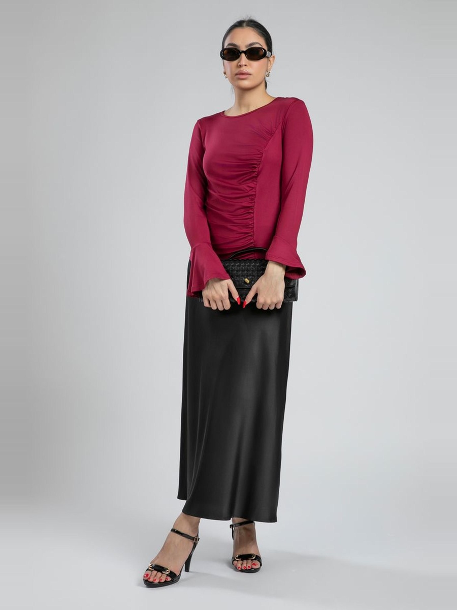 Satin Maxi Flared Skirt