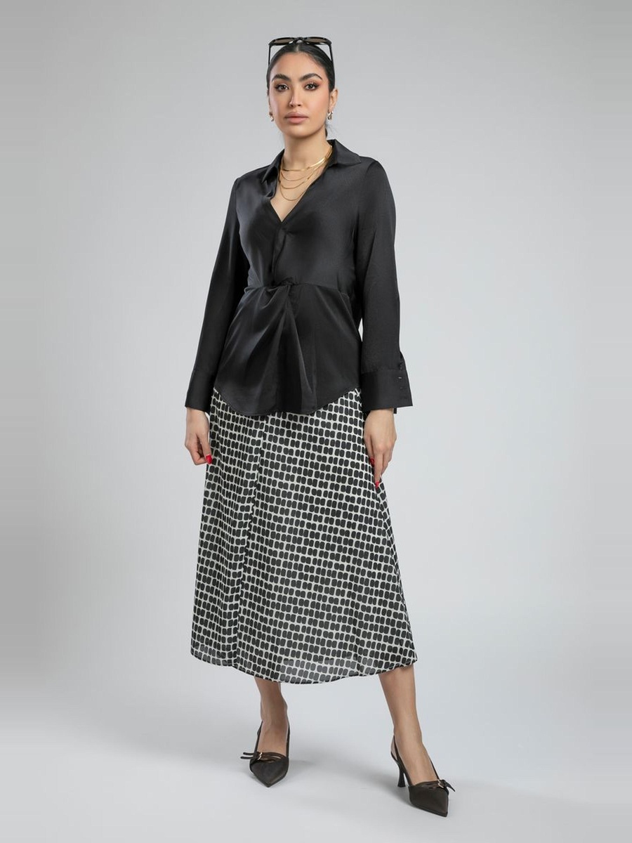 Geometric Print Midi Skirt with Belt