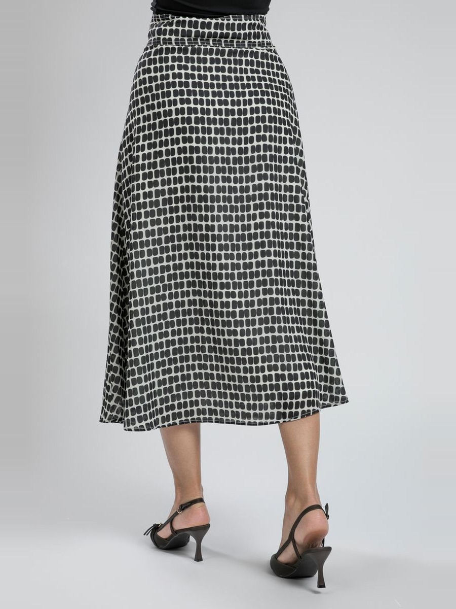 Geometric Print Midi Skirt with Belt