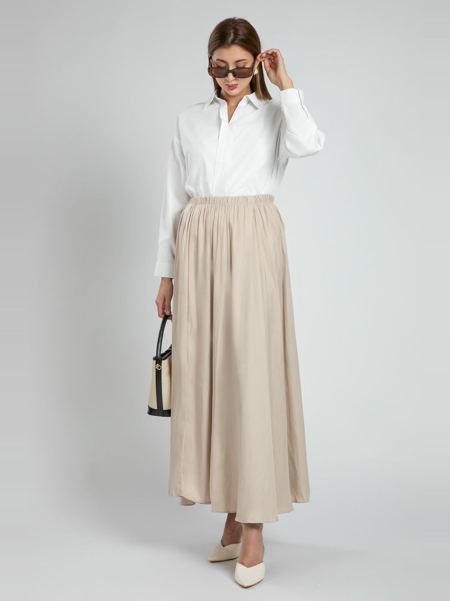 Flowy Maxi Office Skirt with Elastic Waist