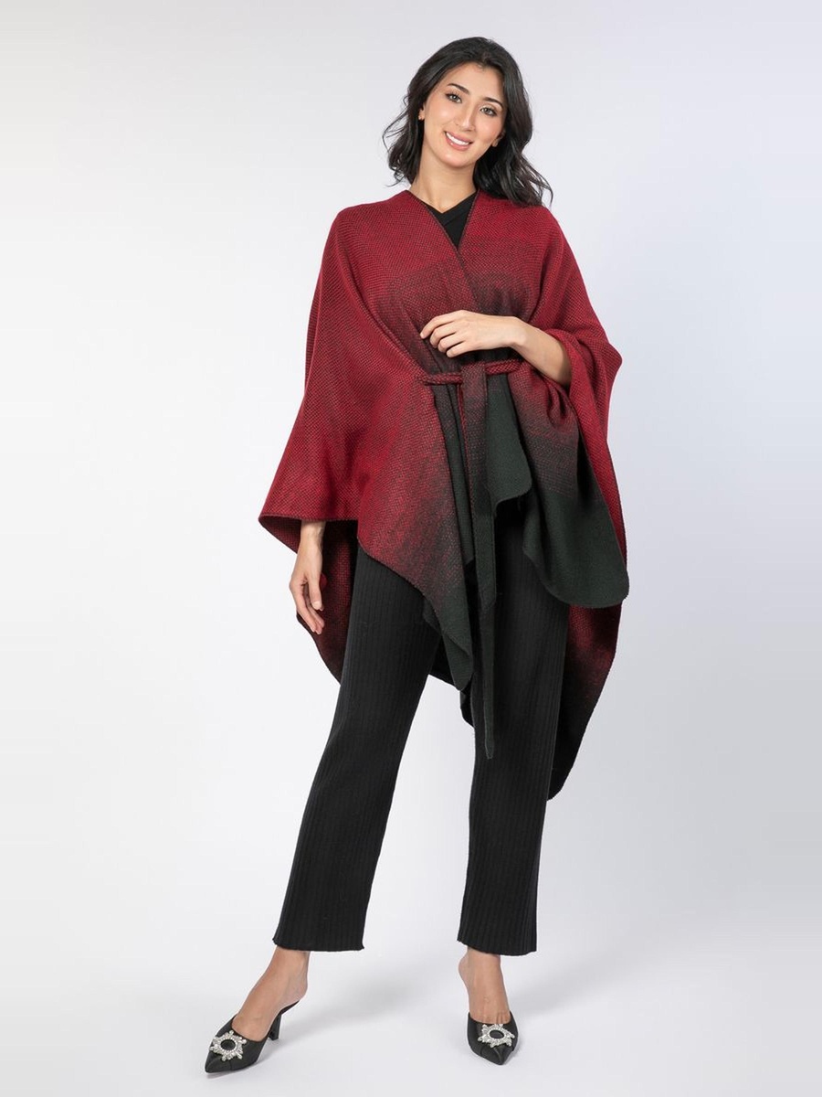 Gradient Colored Poncho Scarf with Waist Belt