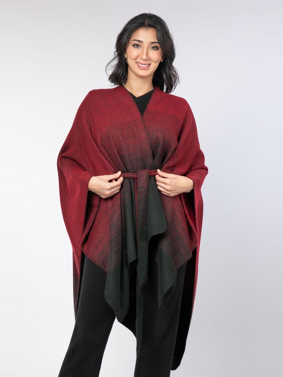 Gradient Colored Poncho Scarf with Waist Belt