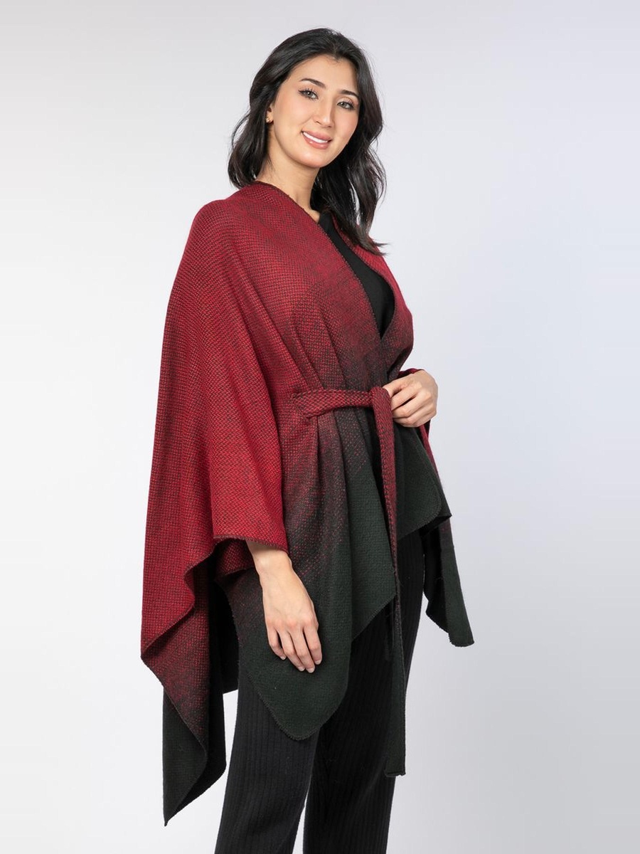 Gradient Colored Poncho Scarf with Waist Belt
