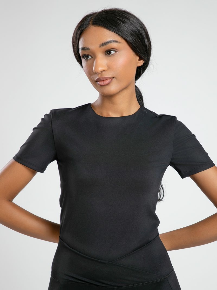 Short Sleeve Activewear Womens Sport Top Solid Color with Breathable Fabric