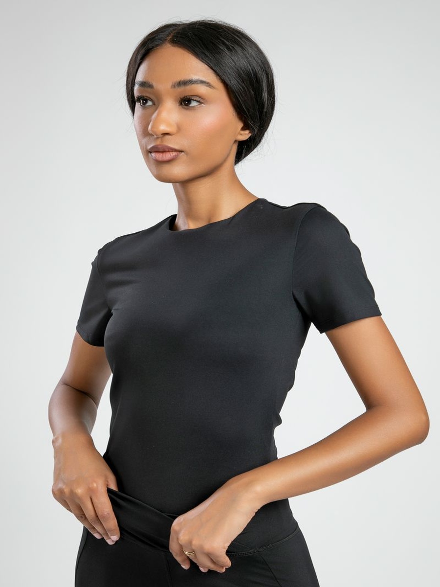 Short Sleeve Activewear Womens Sport Top Solid Color with Breathable Fabric