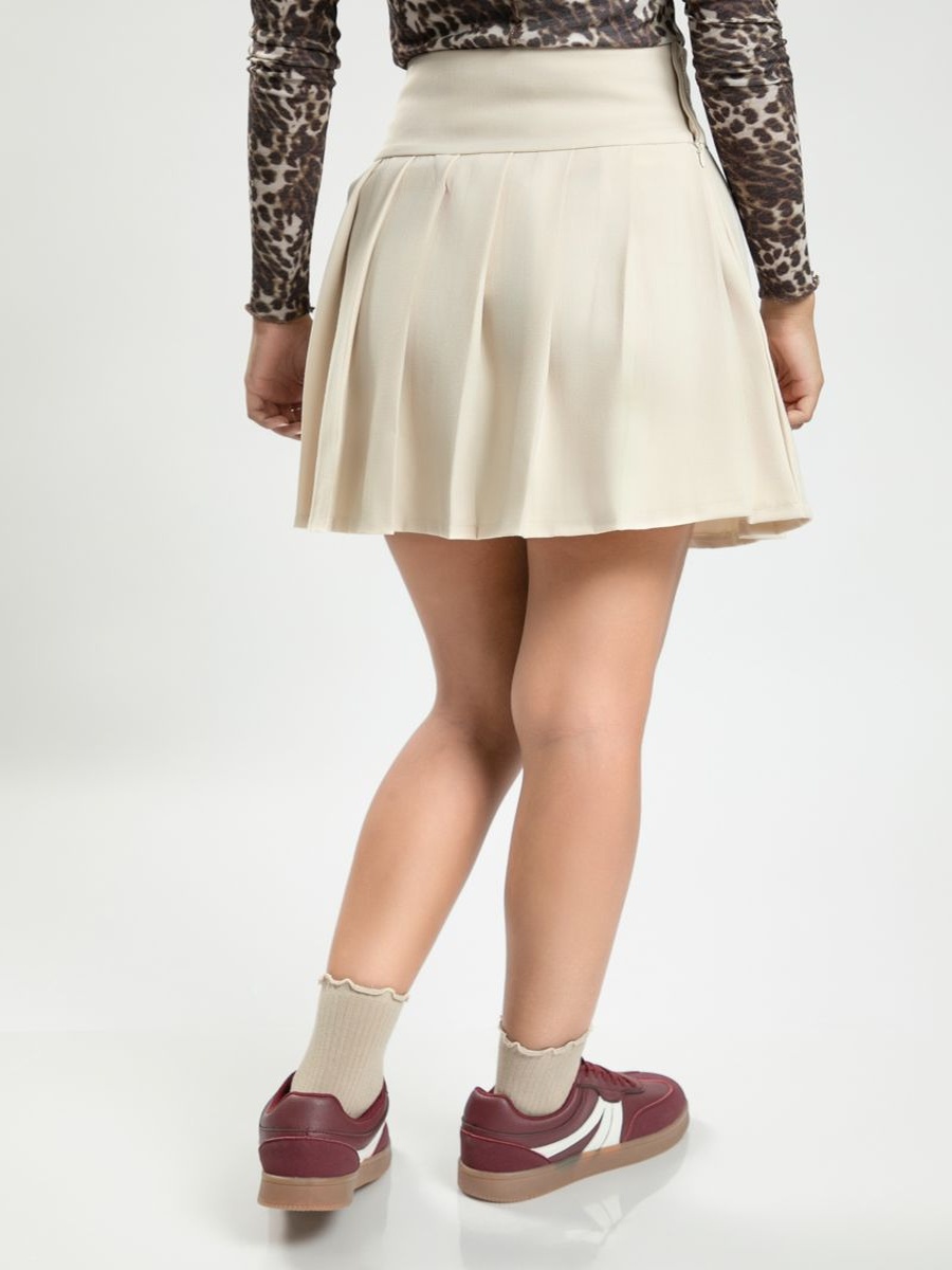 Womens Pleated Short Skirt Solid Color with Side Button Closure