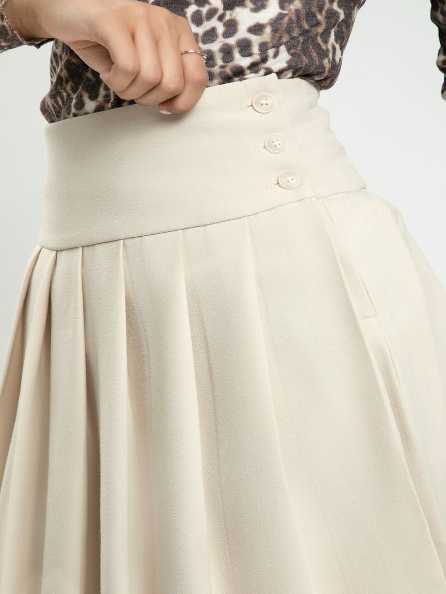 Womens Pleated Short Skirt Solid Color with Side Button Closure