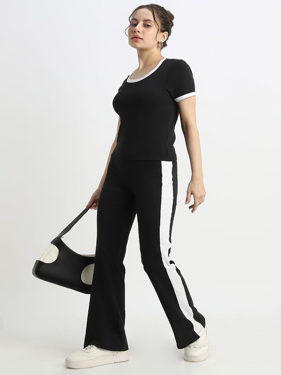Women Elevated Basic Sweatpants Side Contrast Lines and Elastic Waist