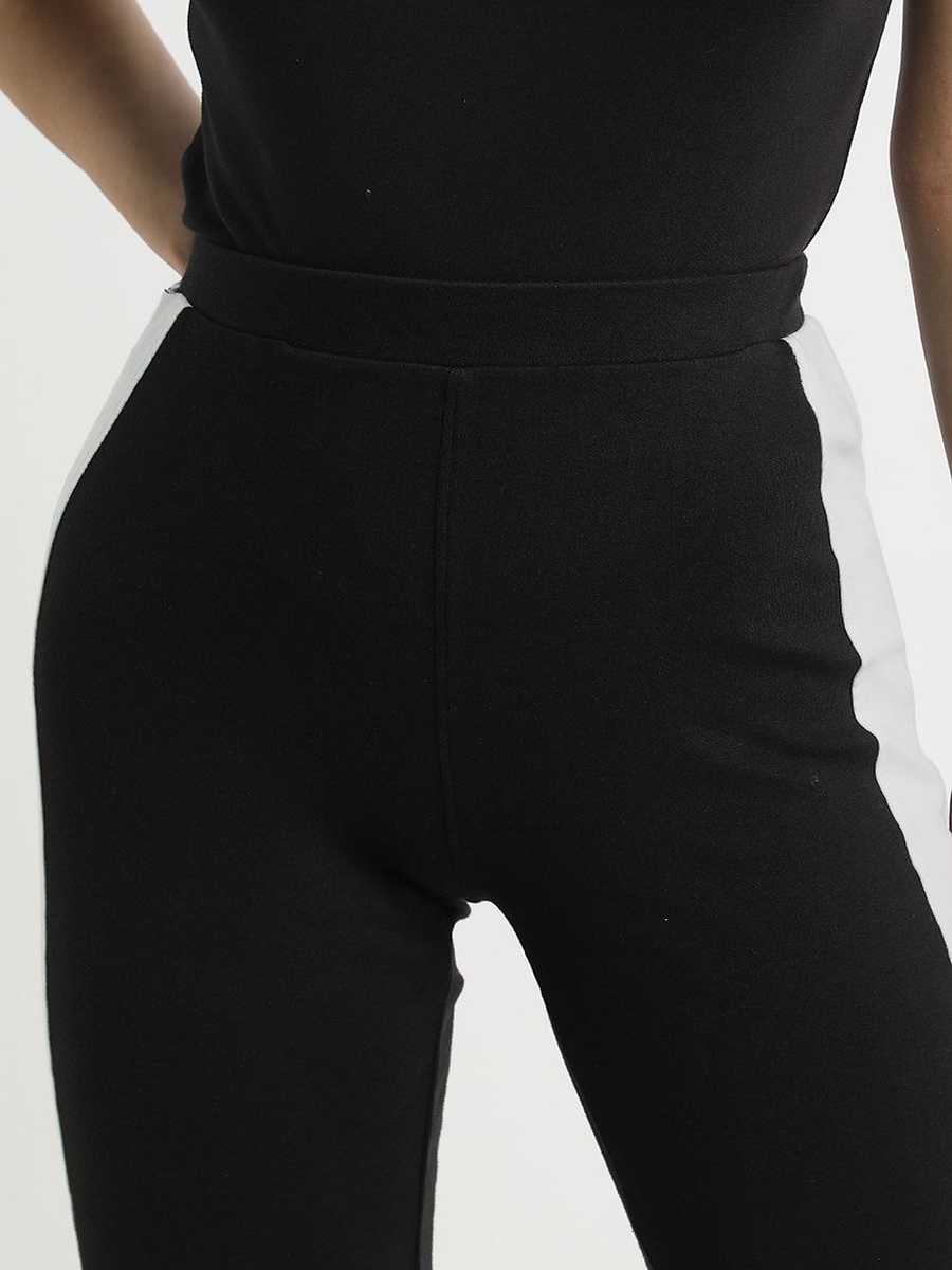 Women Elevated Basic Sweatpants Side Contrast Lines and Elastic Waist