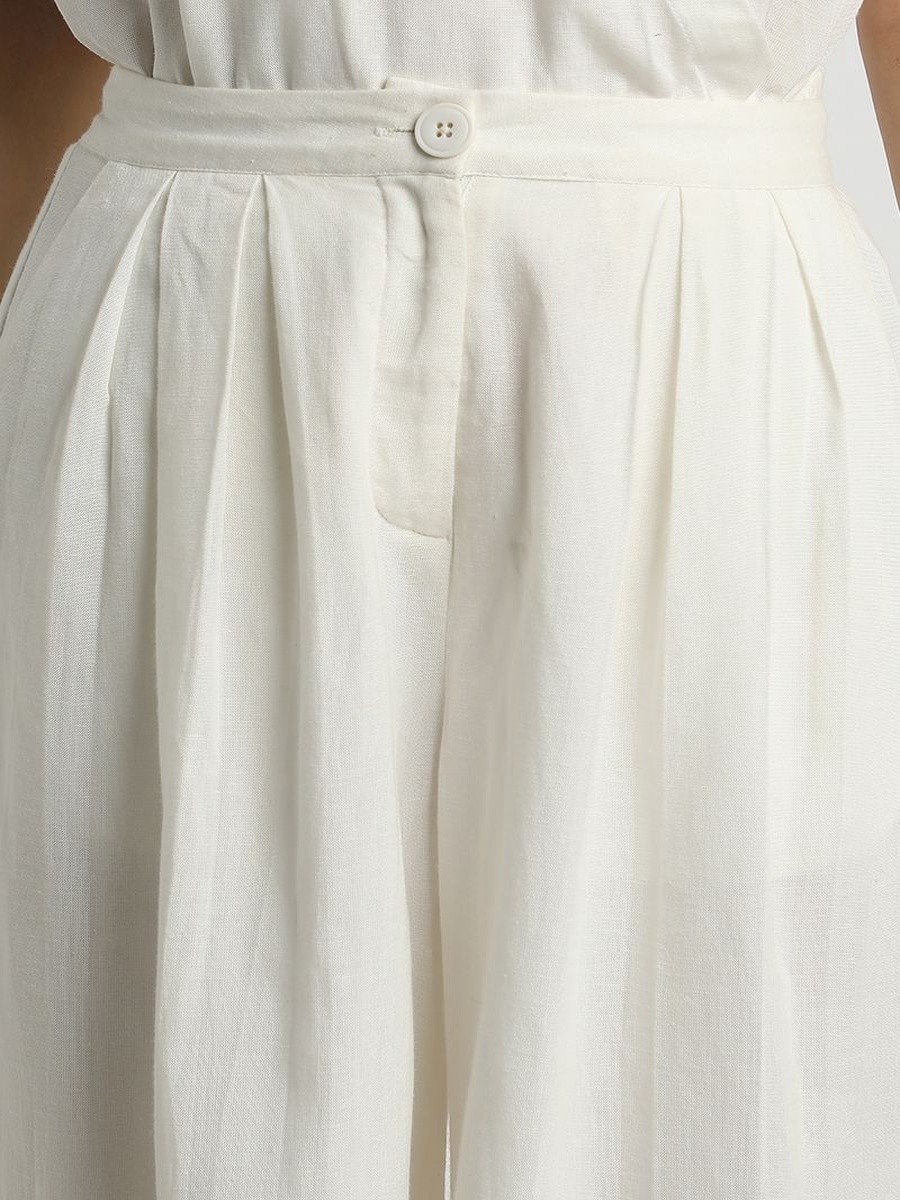 Women Flowy Wide-Leg Pants Solid Color, Front Pleats