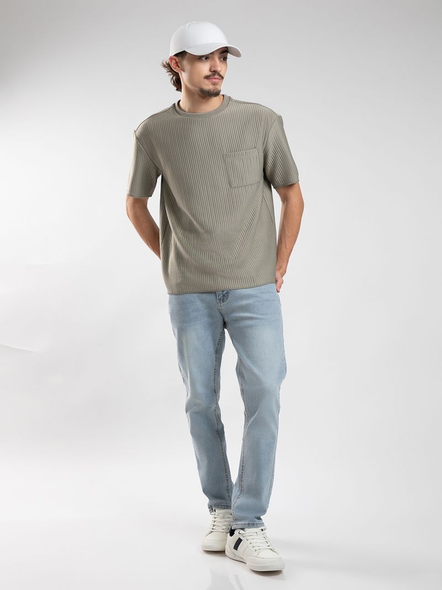 Men Casual Regular-Cut Denim Pants with Washed Effect